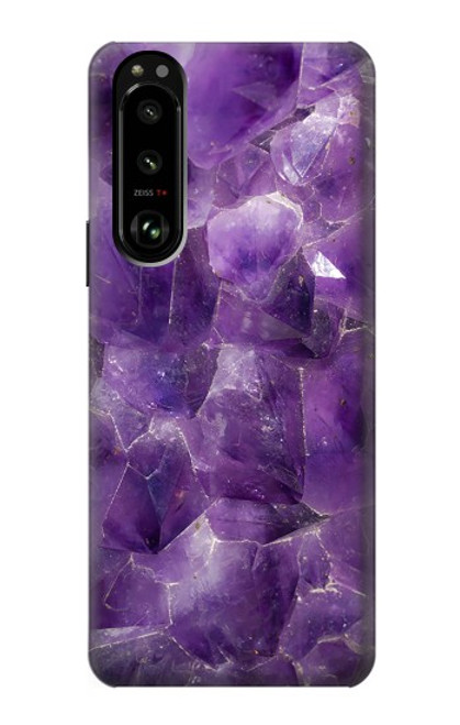 S3713 パープルクォーツアメジストグラフィックプリント Purple Quartz Amethyst Graphic Printed Sony Xperia 5 III バックケース、フリップケース・カバー