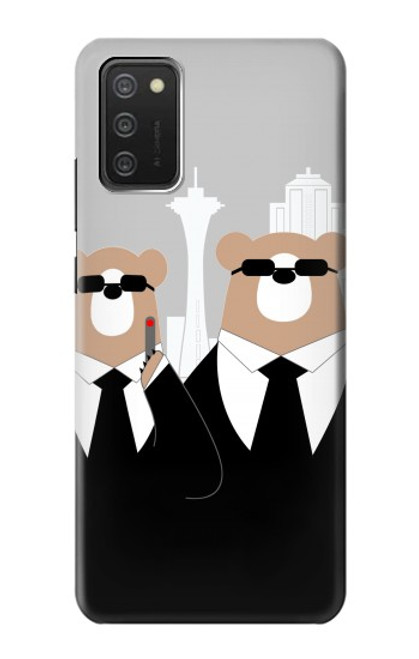 S3557 黒いスーツのクマ Bear in Black Suit Samsung Galaxy A03S バックケース、フリップケース・カバー