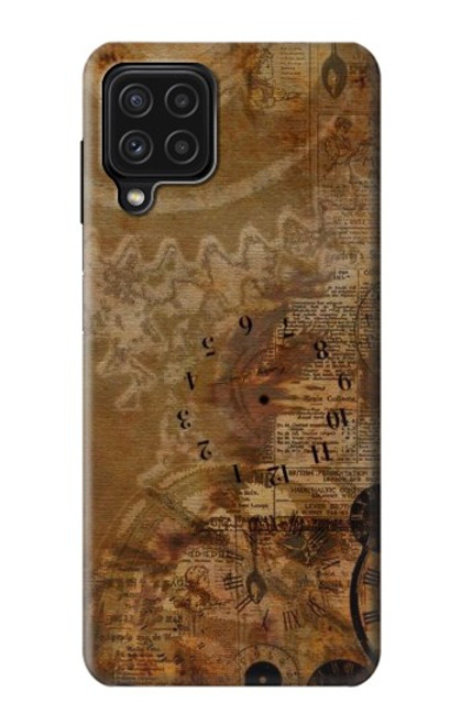 S3456 ヴィンテージ紙時計スチームパンク Vintage Paper Clock Steampunk Samsung Galaxy A22 4G バックケース、フリップケース・カバー