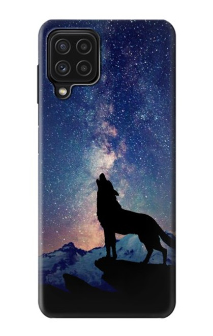 S3555 狼 Wolf Howling Million Star Samsung Galaxy A22 4G バックケース、フリップケース・カバー