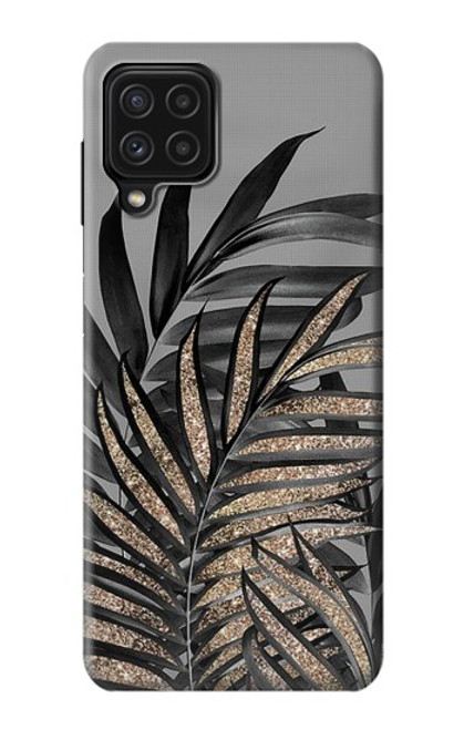 S3692 灰色の黒いヤシの葉 Gray Black Palm Leaves Samsung Galaxy A22 4G バックケース、フリップケース・カバー