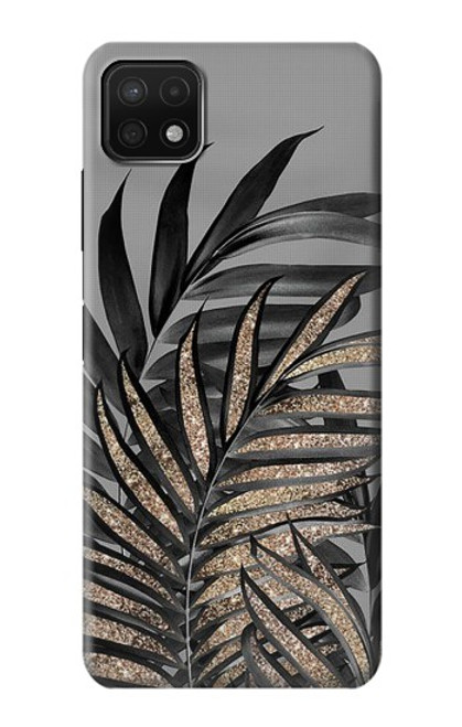 S3692 灰色の黒いヤシの葉 Gray Black Palm Leaves Samsung Galaxy A22 5G バックケース、フリップケース・カバー