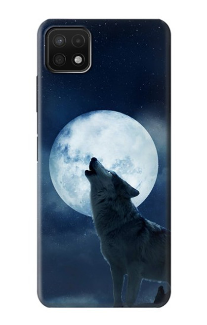 S3693 グリムホワイトウルフ満月 Grim White Wolf Full Moon Samsung Galaxy A22 5G バックケース、フリップケース・カバー