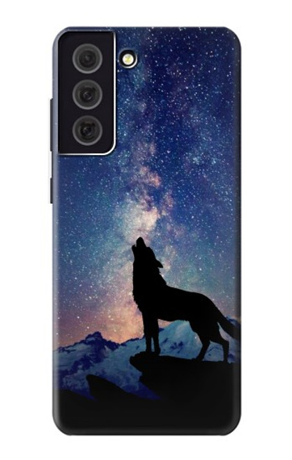 S3555 狼 Wolf Howling Million Star Samsung Galaxy S21 FE 5G バックケース、フリップケース・カバー