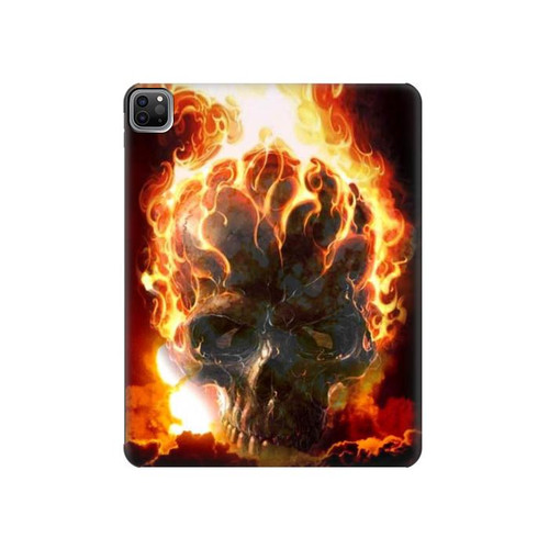 S0863 地獄火スカル Hell Fire Skull iPad Pro 12.9 (2022,2021,2020,2018, 3rd, 4th, 5th, 6th) タブレットケース