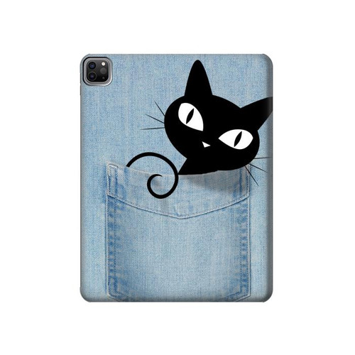 S2641 ポケット黒猫 Pocket Black Cat iPad Pro 12.9 (2022,2021,2020,2018, 3rd, 4th, 5th, 6th) タブレットケース