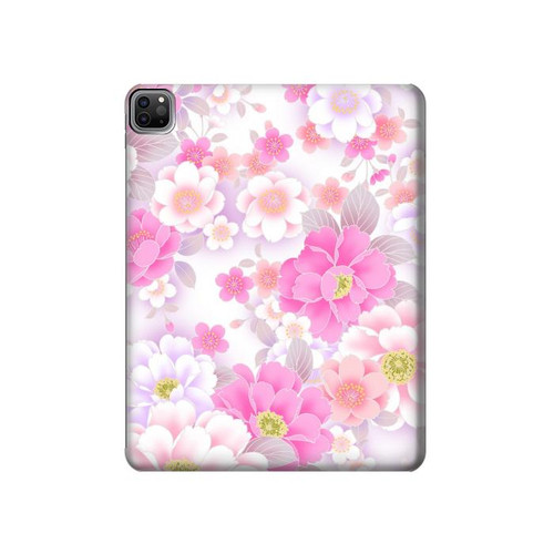 S3036 ピンクフラワーフローラ Pink Sweet Flower Flora iPad Pro 12.9 (2022,2021,2020,2018, 3rd, 4th, 5th, 6th) タブレットケース