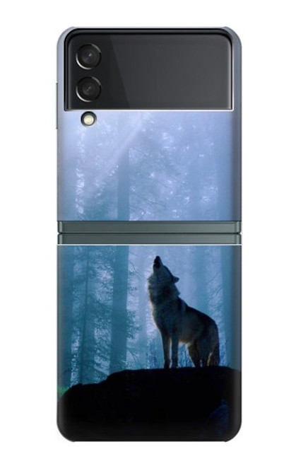 S0935 森の中の野生オオカミのハウリング Wolf Howling in Forest Samsung Galaxy Z Flip 3 5G バックケース、フリップケース・カバー