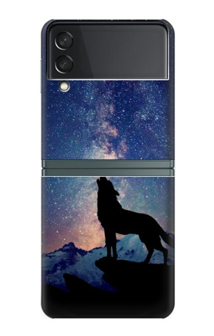 S3555 狼 Wolf Howling Million Star Samsung Galaxy Z Flip 3 5G バックケース、フリップケース・カバー