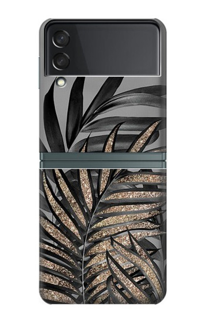 S3692 灰色の黒いヤシの葉 Gray Black Palm Leaves Samsung Galaxy Z Flip 3 5G バックケース、フリップケース・カバー