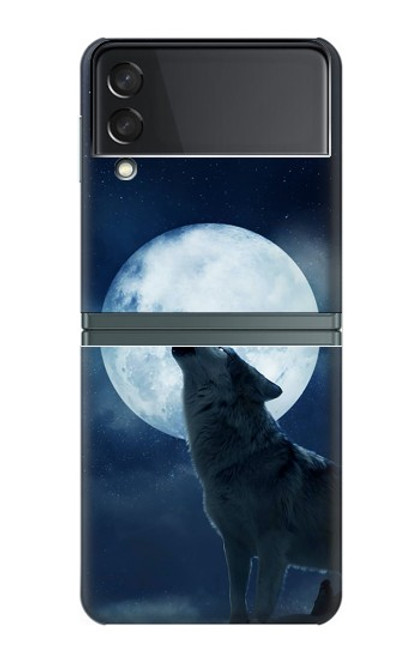 S3693 グリムホワイトウルフ満月 Grim White Wolf Full Moon Samsung Galaxy Z Flip 3 5G バックケース、フリップケース・カバー