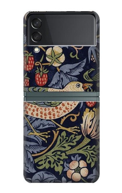 S3791 ウィリアムモリスストロベリーシーフ生地 William Morris Strawberry Thief Fabric Samsung Galaxy Z Flip 3 5G バックケース、フリップケース・カバー