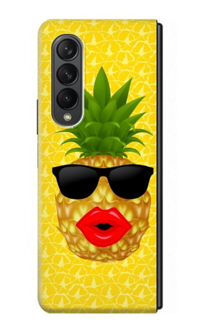 S2443 楽しい パイナップルサングラス 接吻 Funny Pineapple Sunglasses Kiss Samsung Galaxy Z Fold 3 5G バックケース、フリップケース・カバー