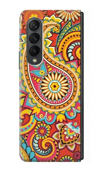 S3402 ペイズリー花柄 Floral Paisley Pattern Seamless Samsung Galaxy Z Fold 3 5G バックケース、フリップケース・カバー