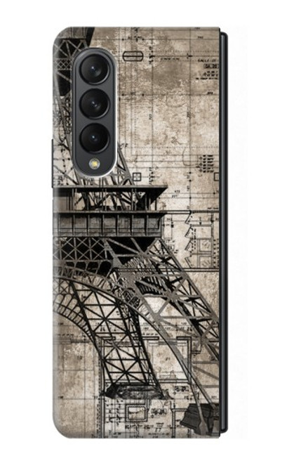 S3416 エッフェル塔の設計図 Eiffel Tower Blueprint Samsung Galaxy Z Fold 3 5G バックケース、フリップケース・カバー
