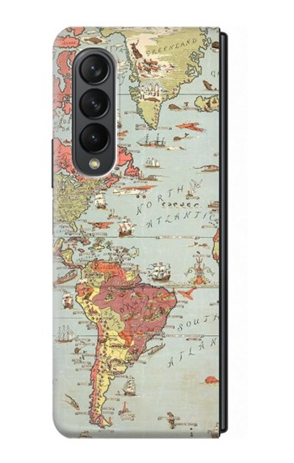 S3418 ヴィンテージの世界地図 Vintage World Map Samsung Galaxy Z Fold 3 5G バックケース、フリップケース・カバー