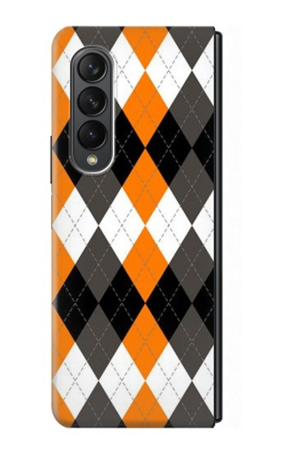 S3421 黒 オレンジ 白 アーガイルプラッド Black Orange White Argyle Plaid Samsung Galaxy Z Fold 3 5G バックケース、フリップケース・カバー