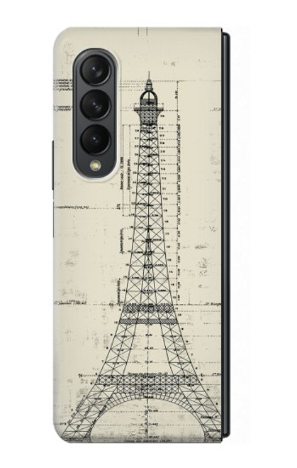 S3474 エッフェル建築図面 Eiffel Architectural Drawing Samsung Galaxy Z Fold 3 5G バックケース、フリップケース・カバー