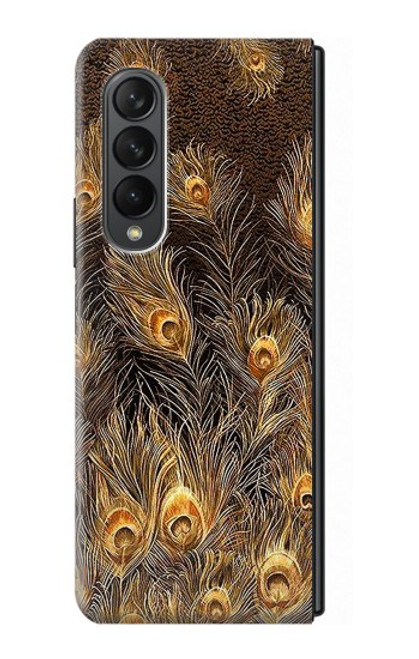 S3691 ゴールドピーコックフェザー Gold Peacock Feather Samsung Galaxy Z Fold 3 5G バックケース、フリップケース・カバー