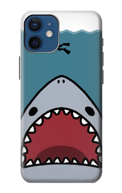 S3825 漫画のサメの海のダイビング Cartoon Shark Sea Diving iPhone 12 mini バックケース、フリップケース・カバー