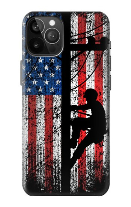 S3803 電気技師ラインマンアメリカ国旗 Electrician Lineman American Flag iPhone 12 Pro Max バックケース、フリップケース・カバー