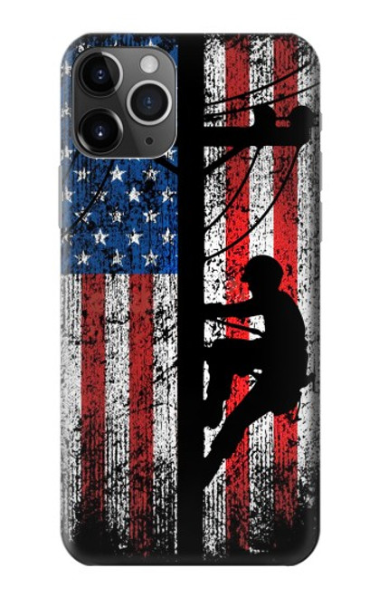 S3803 電気技師ラインマンアメリカ国旗 Electrician Lineman American Flag iPhone 11 Pro バックケース、フリップケース・カバー