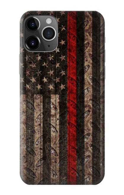 S3804 消防士メタルレッドラインフラググラフィック Fire Fighter Metal Red Line Flag Graphic iPhone 11 Pro バックケース、フリップケース・カバー