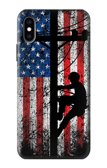 S3803 電気技師ラインマンアメリカ国旗 Electrician Lineman American Flag iPhone X, iPhone XS バックケース、フリップケース・カバー