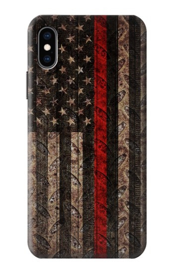 S3804 消防士メタルレッドラインフラググラフィック Fire Fighter Metal Red Line Flag Graphic iPhone X, iPhone XS バックケース、フリップケース・カバー