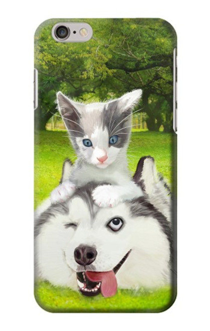 S3795 不機嫌子猫遊び心シベリアンハスキー犬ペイント Grumpy Kitten Cat Playful Siberian Husky Dog Paint iPhone 6 6S バックケース、フリップケース・カバー