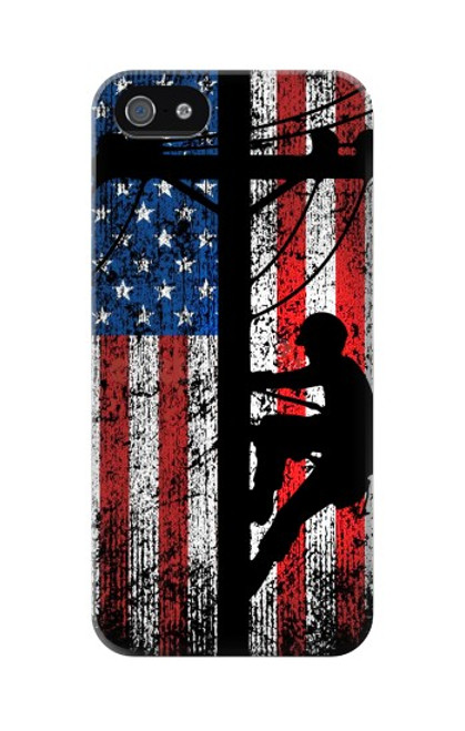 S3803 電気技師ラインマンアメリカ国旗 Electrician Lineman American Flag iPhone 5 5S SE バックケース、フリップケース・カバー