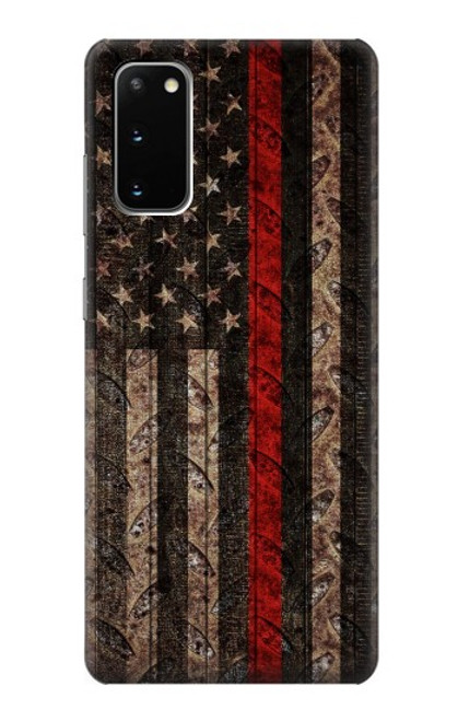 S3804 消防士メタルレッドラインフラググラフィック Fire Fighter Metal Red Line Flag Graphic Samsung Galaxy S20 バックケース、フリップケース・カバー