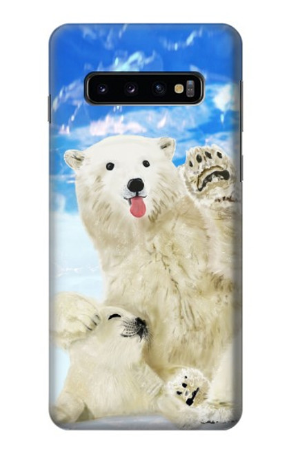 S3794 北極シロクマはシールに恋するペイント Arctic Polar Bear in Love with Seal Paint Samsung Galaxy S10 バックケース、フリップケース・カバー
