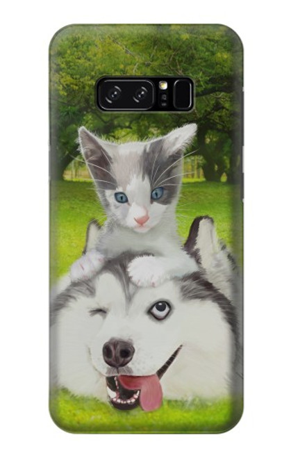 S3795 不機嫌子猫遊び心シベリアンハスキー犬ペイント Grumpy Kitten Cat Playful Siberian Husky Dog Paint Note 8 Samsung Galaxy Note8 バックケース、フリップケース・カバー