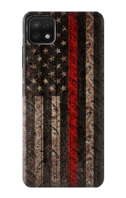 S3804 消防士メタルレッドラインフラググラフィック Fire Fighter Metal Red Line Flag Graphic Samsung Galaxy A22 5G バックケース、フリップケース・カバー