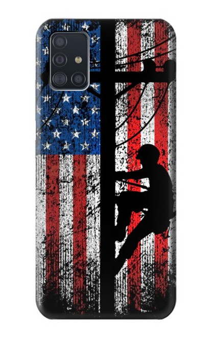 S3803 電気技師ラインマンアメリカ国旗 Electrician Lineman American Flag Samsung Galaxy A51 5G バックケース、フリップケース・カバー