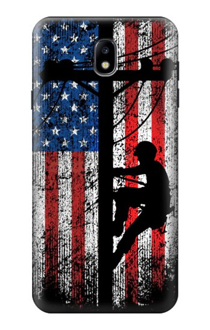 S3803 電気技師ラインマンアメリカ国旗 Electrician Lineman American Flag Samsung Galaxy J7 (2018), J7 Aero, J7 Top, J7 Aura, J7 Crown, J7 Refine, J7 Eon, J7 V 2nd Gen, J7 Star バックケース、フリップケース・カバー