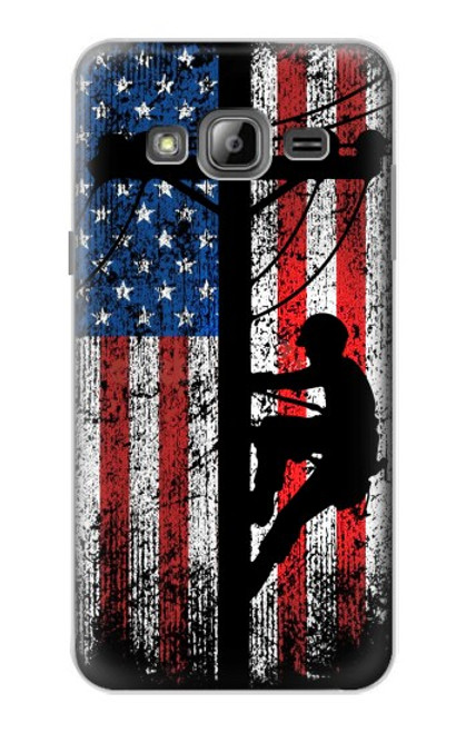 S3803 電気技師ラインマンアメリカ国旗 Electrician Lineman American Flag Samsung Galaxy J3 (2016) バックケース、フリップケース・カバー