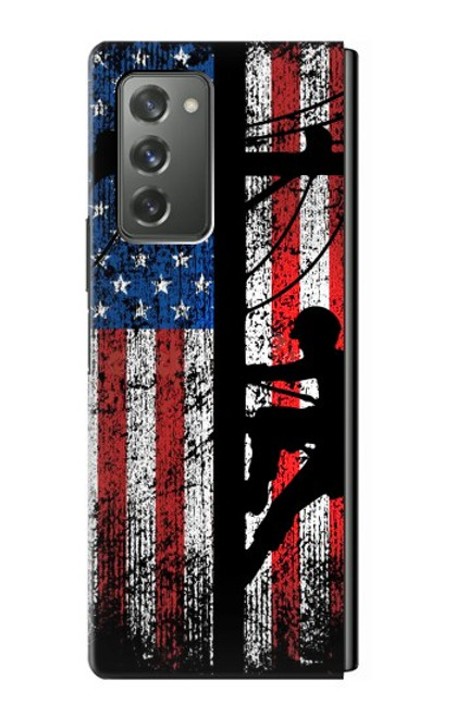S3803 電気技師ラインマンアメリカ国旗 Electrician Lineman American Flag Samsung Galaxy Z Fold2 5G バックケース、フリップケース・カバー