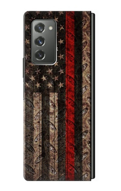 S3804 消防士メタルレッドラインフラググラフィック Fire Fighter Metal Red Line Flag Graphic Samsung Galaxy Z Fold2 5G バックケース、フリップケース・カバー