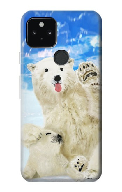 S3794 北極シロクマはシールに恋するペイント Arctic Polar Bear in Love with Seal Paint Google Pixel 5 バックケース、フリップケース・カバー