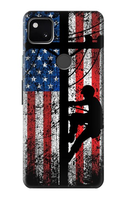 S3803 電気技師ラインマンアメリカ国旗 Electrician Lineman American Flag Google Pixel 4a バックケース、フリップケース・カバー