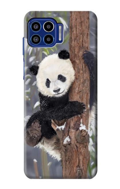 S3793 かわいい赤ちゃん雪パンダのペイント Cute Baby Panda Snow Painting Motorola One 5G バックケース、フリップケース・カバー