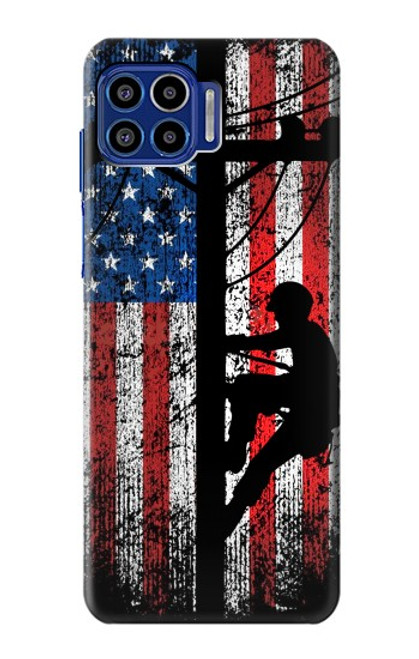 S3803 電気技師ラインマンアメリカ国旗 Electrician Lineman American Flag Motorola One 5G バックケース、フリップケース・カバー