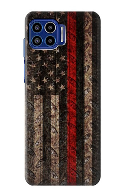 S3804 消防士メタルレッドラインフラググラフィック Fire Fighter Metal Red Line Flag Graphic Motorola One 5G バックケース、フリップケース・カバー