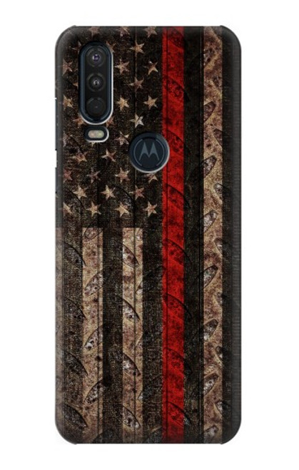 S3804 消防士メタルレッドラインフラググラフィック Fire Fighter Metal Red Line Flag Graphic Motorola One Action (Moto P40 Power) バックケース、フリップケース・カバー