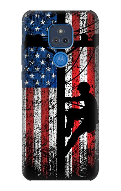 S3803 電気技師ラインマンアメリカ国旗 Electrician Lineman American Flag Motorola Moto G Play (2021) バックケース、フリップケース・カバー