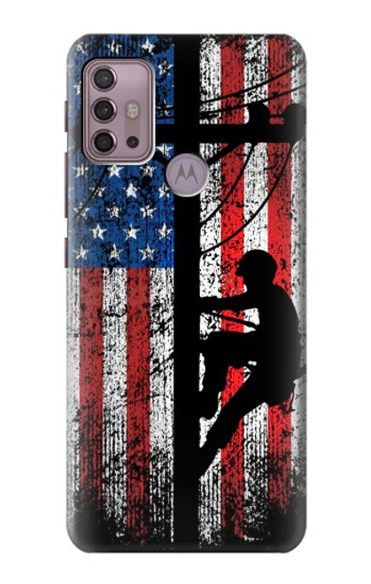 S3803 電気技師ラインマンアメリカ国旗 Electrician Lineman American Flag Motorola Moto G30, G20, G10 バックケース、フリップケース・カバー