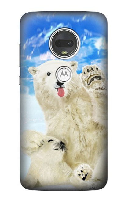 S3794 北極シロクマはシールに恋するペイント Arctic Polar Bear in Love with Seal Paint Motorola Moto G7, Moto G7 Plus バックケース、フリップケース・カバー