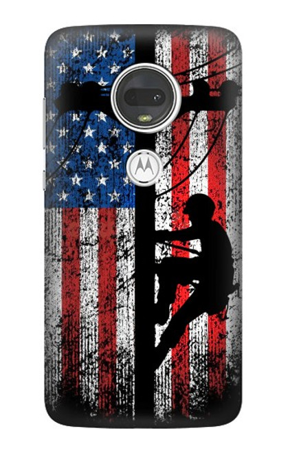 S3803 電気技師ラインマンアメリカ国旗 Electrician Lineman American Flag Motorola Moto G7, Moto G7 Plus バックケース、フリップケース・カバー